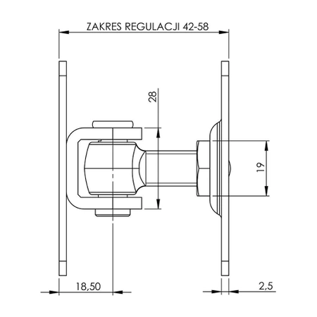 Zawias regulowany M12 dwustronnie przykręcany podstawa 74x38 mm
